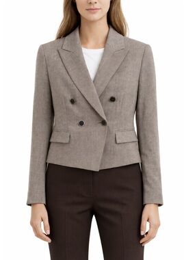 BOSS Hugo Boss Double Breasted Cropped Wool Blend Taupe Brown Blazer Size 4 NWT!